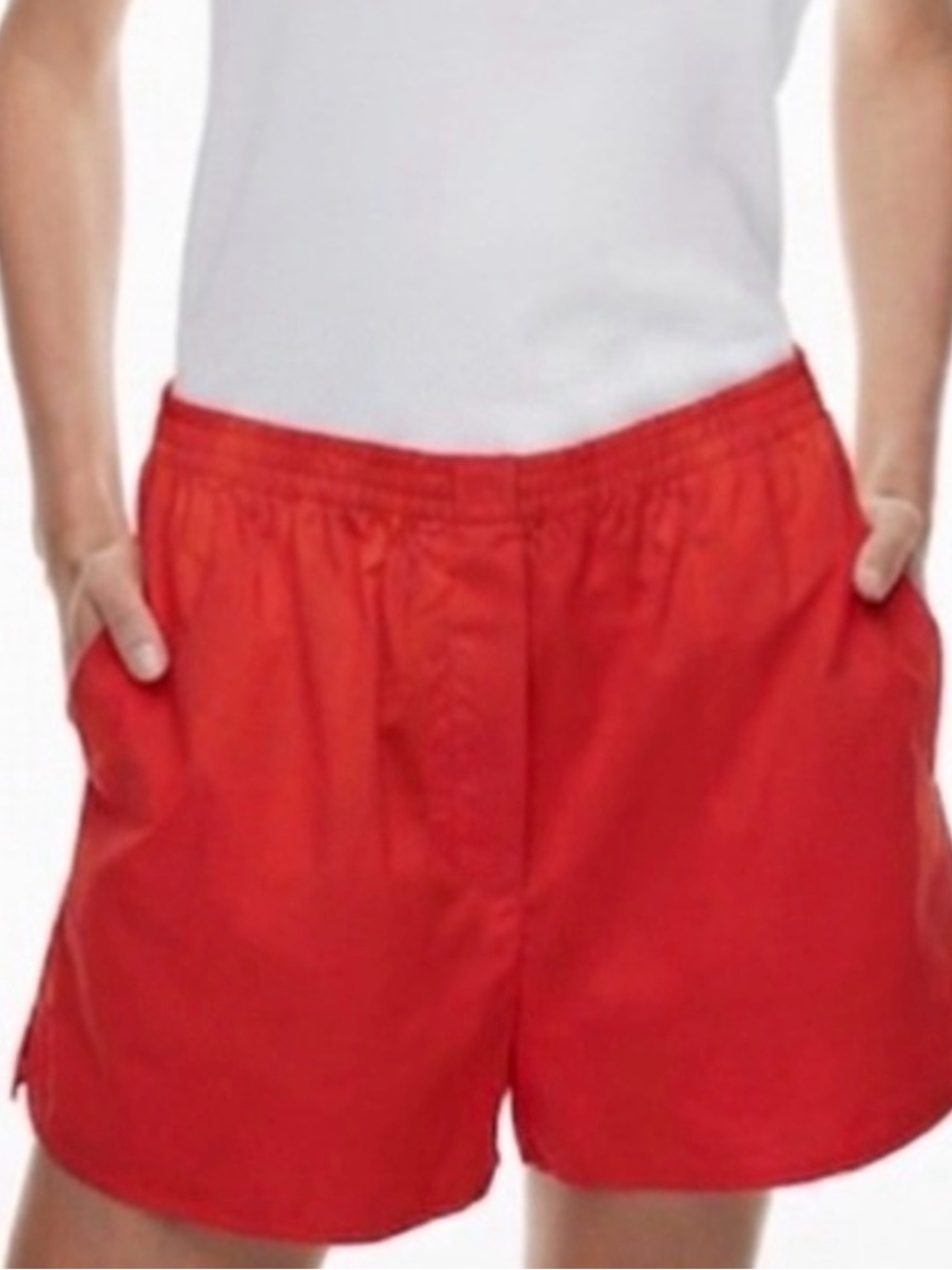 Aritzia Babaton Sz S Deakins Cotton Red Boxer Casual Short